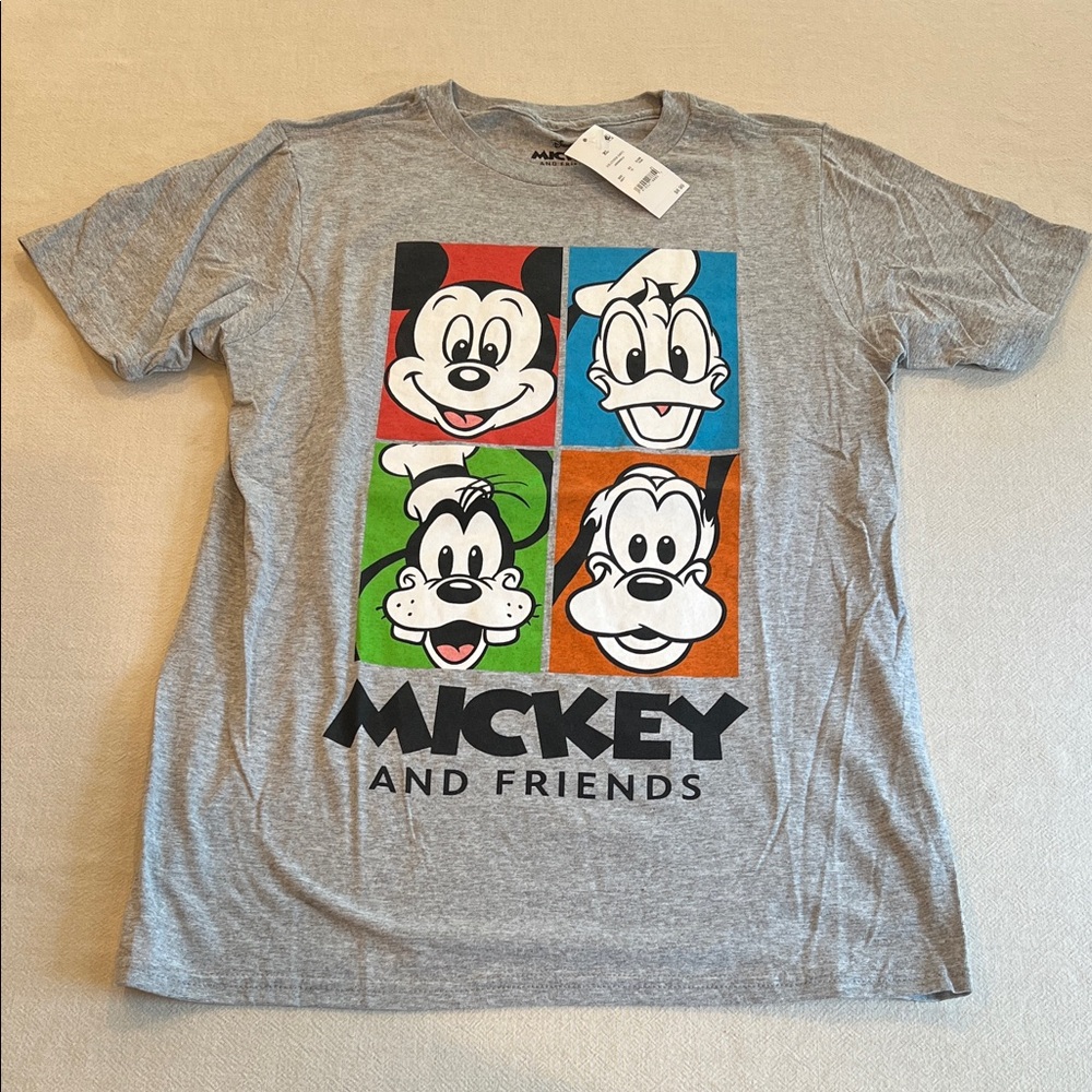 Disney Gray T-Shirt with Colorful Mickey & Friends Panels